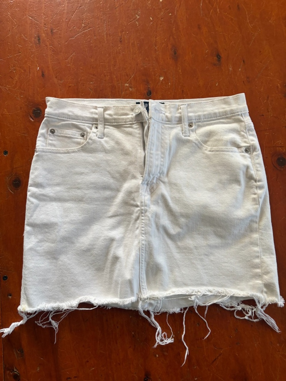 GAP White Denim Mini Skirt with Frayed Hem